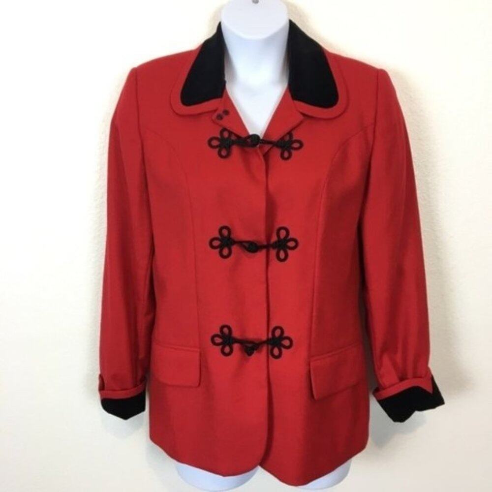 Amanda Smith Christmas Blazer Jacket Vintage Holiday Red/Black Wool Blazer sz 12